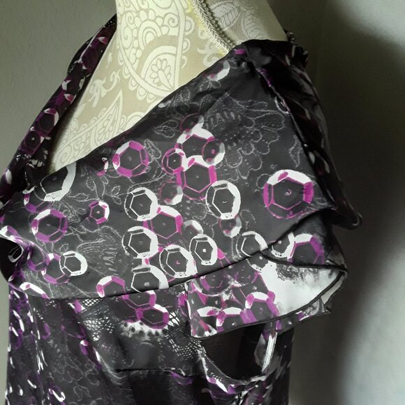 Worthington colorful purple and gray floral cowl neck top size L - Picture 10 of 12